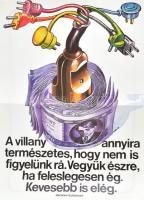 1979 Villany energia takarékoskodás plakát. Két oldalas. Hajtva.