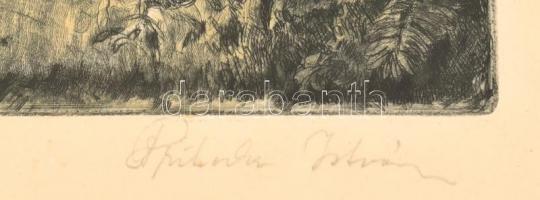 Prihoda István (1891-1965): Majális. Színezett rézkarc, papír, jelzett. Üvegezett fa keretben. 23,5x...