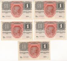 1916. 1K (5x, sorszámkövetők) zöld "DEUTSCHÖSTERREICH" felülbélyegzéssel T:I-
Hungary 191...