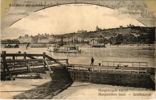 1902 Budapest XIII. Margitszigeti kikötő, gőzhajó, Rózsadomb, Lukács gyógyfürdő. Divald Károly 2. (Rb)