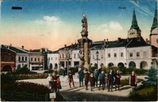 Zsolna, Sillein, Zilina; Fő tér, drogéria, üzletek. Vasúti levelezőlapárusítás 33. sz. 1916. / main square, drugstore, shops (szakadás / tear)