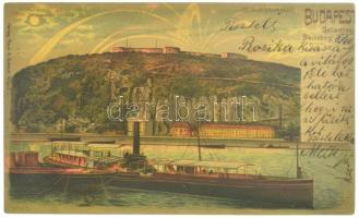 1899 (Vorläufer) Budapest XI. Gellérthegy, gőzhajó. Back & Schmitt. Világosság felé tartandó lap...
