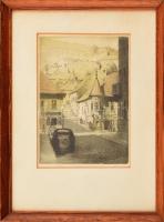 Jelzés nélkül: Buda, Fő utca, 1930-40 körül. Rézkarc, papír. Üvegezett fa keretben. 24x17 cm