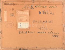 Gádor Emil (1911-1998): Öreg város. Olaj, farost, jelzett, hátoldalán autográf felirattal ("Bal...