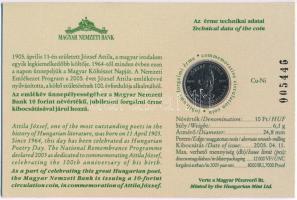 2005. 10Ft Cu-Ni "József Attila" sorszámozott emléklapon, hat számjegyű, "005446&quot...
