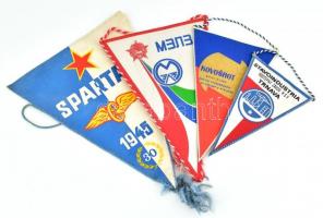 4 db külföldi sportklub zászló (Szlovákia, Jugoszlávia, Szovjetunió), változó állapotban, 18x12 cm és 31x23 cm között