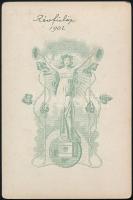 1902 Révfülöp, részlet, keményhátú fotó szecessziós hátlappal, 12,5×8 cm