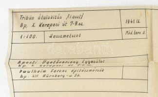 1941 Az 1933-ban megnyitott kerepesi úti ügető (BÜE) tribün átalakítási terve. Nagy méretű a tervező...