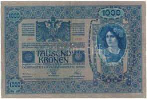 Ausztria 1919. (1902) 1000K, függőleges "DEUTSCHÖSTERREICH" felülbélyegzéssel, mindkét old...