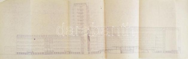 1940 Gerlóczy Gedeon (1895-1975): Az fiumei úti OTI Központi Baleseti Kórház épületének homlokzatának nagy méretű terve 105x32 cm