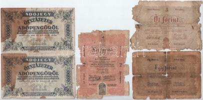 11db-os magyar bankjegytétel gyenge állapotban, közte 1848. 1Ft + 2Ft + 5Ft Kossuth bankó T:IV-V