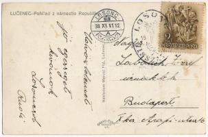 1938 Losonc, Lucenec; Fő tér, Legie biztosító rt. fiókja, Hammermüller divatáruház, Slovenka bank, g...