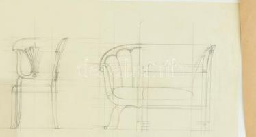 cca 1940 Kaesz Gyula (1897-1967): Lakás komplett bútorzatának terve 12 db eredeti ceruzás tervrajz, ...