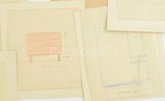 cca 1940 Kaesz Gyula (1897-1967): Lakás komplett bútorzatának terve 12 db eredeti ceruzás tervrajz, ...