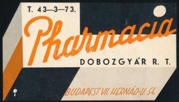 1947 Bp., Pharmacia Dobozgyár Rt. reklámkártya