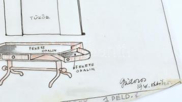 Gádoros Lajos (1910-1991): Építész, belsőépítész. Bútor tervek 1941-ből. Tus, pausz, jelzett. 29x50 ...