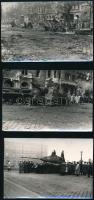 1956 Budapest a forradalom napjaiban, szétlőtt épületek, harci járművek, forradalmi életképek, lyuka...