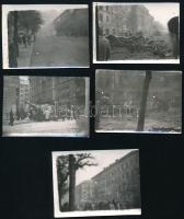 1956 Budapest a forradalom napjaiban, szétlőtt épületek, harci járművek, forradalmi életképek, lyuka...