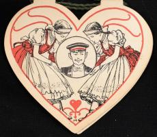 1927 Táncrend. 4 oldalas Márton Lajos tervezte grafikával, egymást átfedő képekkel, szív alakú papír...