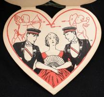 1927 Táncrend. 4 oldalas Márton Lajos tervezte grafikával, egymást átfedő képekkel, szív alakú papír...