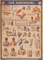 cca 1950 Elsősegély oktató plakátok 1-6. ig. (a 4. hiányzik) 60x86 cm