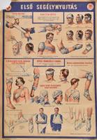 cca 1950 Elsősegély oktató plakátok 1-6. ig. (a 4. hiányzik) 60x86 cm