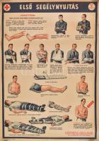 cca 1950 Elsősegély oktató plakátok 1-6. ig. (a 4. hiányzik) 60x86 cm