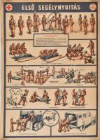 cca 1950 Elsősegély oktató plakátok 1-6. ig. (a 4. hiányzik) 60x86 cm