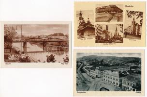 3 db RÉGI kárpátaljai Weinstock képeslap: Munkács, Beregszász, Ungvár / 3 pre-1945 Transcarpathian town-view postcards: Mukachevo, Berehove, Uzhhorod