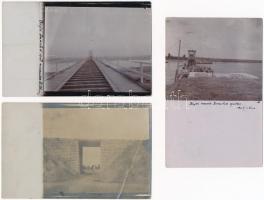 1908-1909 Baja, Dunai vasúti híd építése - 5 db eredeti fotó, kettő Kallós Bertalan iparfelügyelőnek (későbbi államtitkár) címezve / 5 original photos, Danube railway bridge
