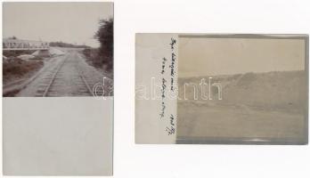 1908-1909 Baja, Dunai vasúti híd építése - 5 db eredeti fotó, kettő Kallós Bertalan iparfelügyelőnek...