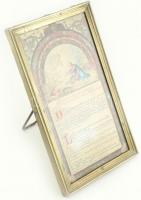 Jelzés nélkül, feltehetően 1880-1910 körül működött festő alkotása: Bibliai jelenet. Akvarell, tus, papír. Üvegezett, dekoratív, kitámasztható fém keretben, 33,5x20 cm