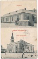 Alsószinevér, Synevyr; Lelkész lak, görög katolikus templom, tél. Thegre Géza kiadása / winter, church, rectory (szakadás / tear)