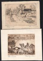 6 db rézkarc, többségében jelzett. Remsey Iván: Téli Duna, Tuka László: Falurészlet, Vári Vojtovits ...