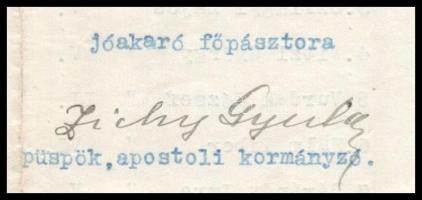 1924-1938 gróf Zichy Gyula (1871-1942) pécsi püspök, kalocsai érsek 2 db saját kezűleg aláírt levele...