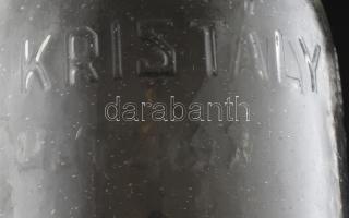 Kristály feliratú üveg, csatos palack, m:34cm