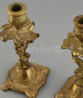 Réz gyertyatartó pár, kopásnyomokkal, m:20cm