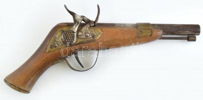 Replika puska, fém, fa kopott, rozsdás, h:36cm