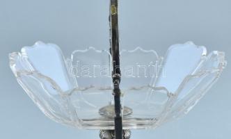 Ezüstözött fém kínáló, üveg betéttel,
kopásnyomokkal, m:26cm