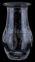 Csiszolt üveg váza, kopásnyomokkal, m:26cm