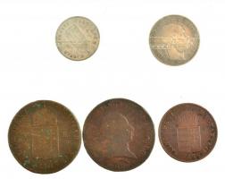 1812E 3kr Cu "I. Ferenc" + 1848. 1kr Cu + 1849NB 3kr Cu + 1849NB 6kr Ag + 1892KB 1K Ag &qu...