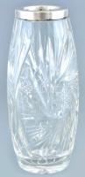 Ezüst (Ag) peremű kristály váza, jelzett, hibátlan, m:24cm