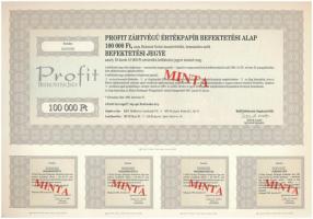 1993. Profit Zártvégű Értékpapír Befektetési Alap befektetési jegye 100.000Ft, MINTA felülbélyegzéssel, 000-ás sorszámmal T:I