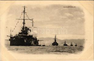 Geschützsalut K.u.K. Kriegsmarine / WWI Austro-Hungarian Navy, gun salute. Phot. A. Beer. Verlag F.W. Schrinner, Pola 1916.