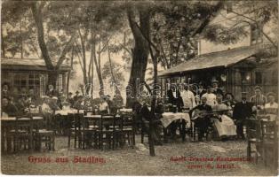 1906 Wien, Vienna, Bécs XXII. Stadlau, Adolf Traxlers Restauration vorm. G. Stürzl / restaurant garden, music band (EK)