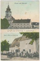 1924 Lajtaszék, Stoczing, Stotzing am Leithagebirge; Kirche und Pfarrhof, Graf's Mühle und Handlung / templom és plébánia, Graf malom és üzlet / church, parish, mill and shop (fl)