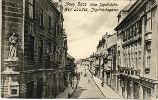 1916 Nowy Sacz, Nowego Sacza, Neu Sandez, Újszandec; Ulica Jagielonska / Jagielonskagasse / street view, shops (EK)