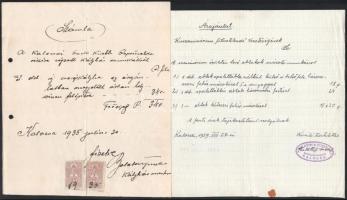 1935-1941 Kalocsa, 10 db különféle, nagyrészt fejléces számla, a kalocsai papnevelde/kisszeminárium ...