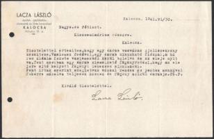1935-1941 Kalocsa, 10 db különféle, nagyrészt fejléces számla, a kalocsai papnevelde/kisszeminárium ...