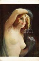 Le voile bleu. I. Lapina 1705. / Erotic art postcard s: Tadé Styka